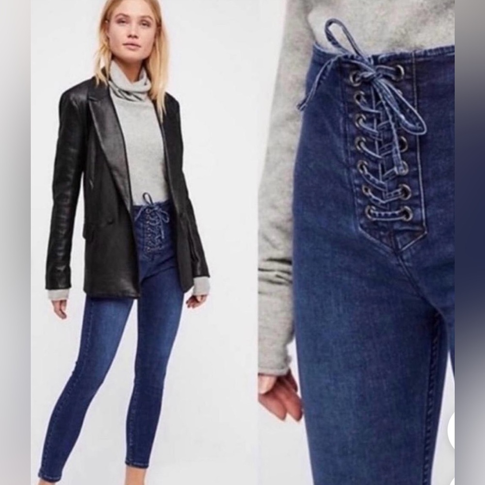 Free People High-Rise Lace-Up Dark Indigo Women's Jeans